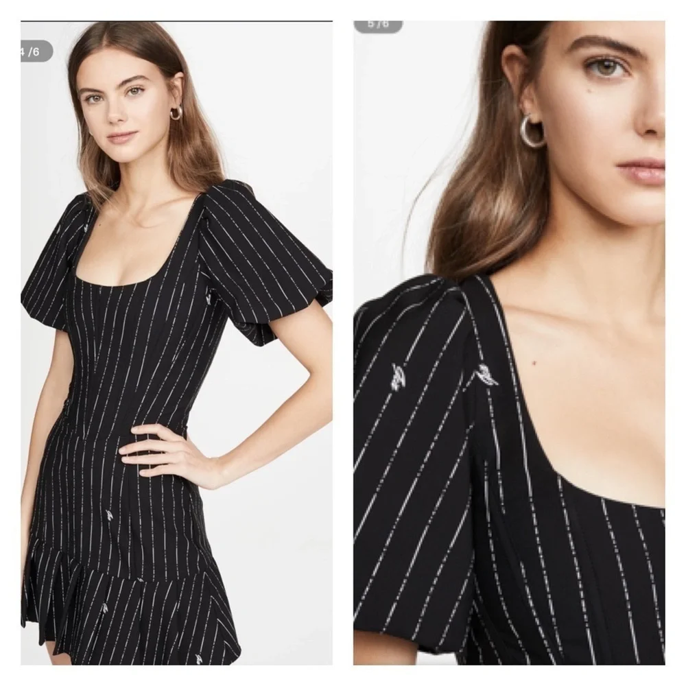 I.AM.GIA Chelsey Black Pinstripe Puff Sleeve Mini Dress Corset Small NWT - Picture 7 of 14